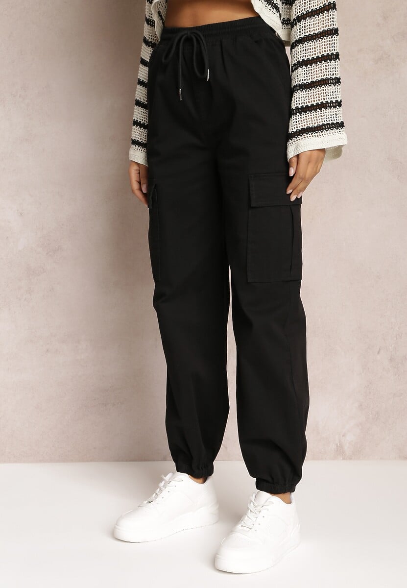 Czarne Spodnie Joggery z Gumką w Pasie i Szerokimi Kieszeniami Amrita