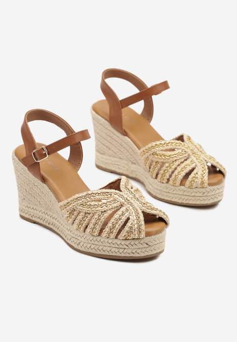 Brązowe Sandały na Koturnie z Plecionką w Stylu Boho Lianoriela