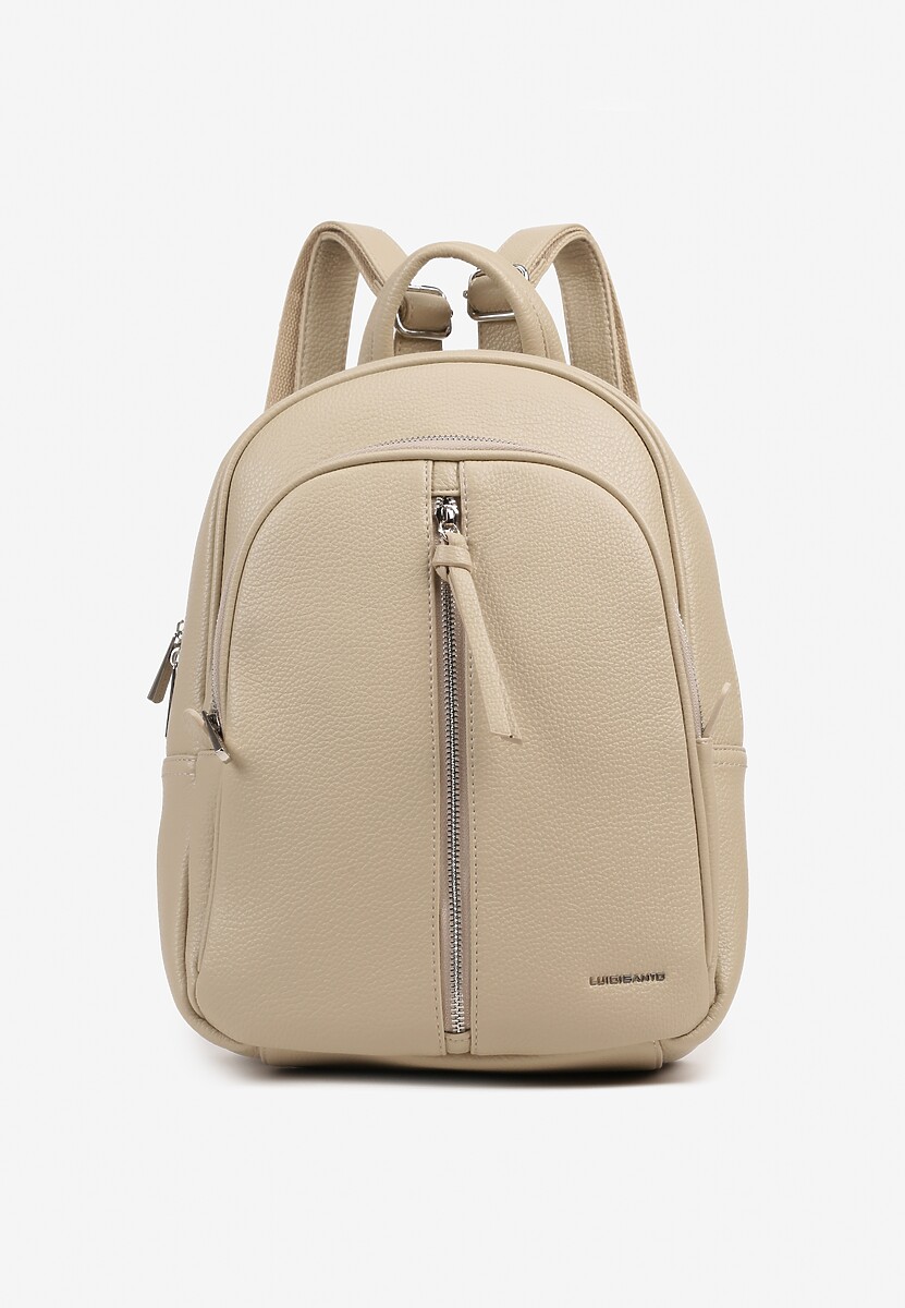 Beżowy Mały Plecak Zdobiony Suwakiem Nilzeri