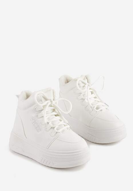 Białe Sneakersy na Grubej Podeszwie Mocno Ocieplane Futrem Leavinael