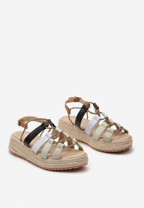 Zielone Sandały na Platformie z Plecionki i Zapięciem na Sprzączkę Regula