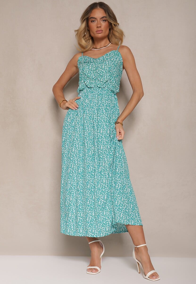 Zielona Rozkloszowana Sukienka z Bawełny na Ramiączkach Jenarissea