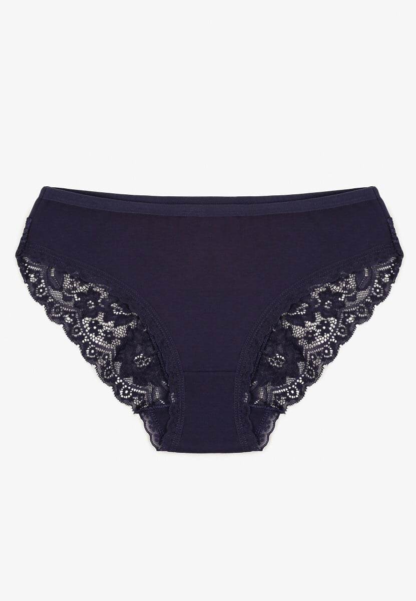 Granatowe Majtki Figi z Koronkowymi Wstawkami Amiora