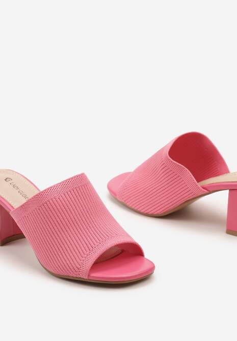 Różowe Klapki z Imitacji Skóry na Słupku z Szerokim Paskiem Vattima