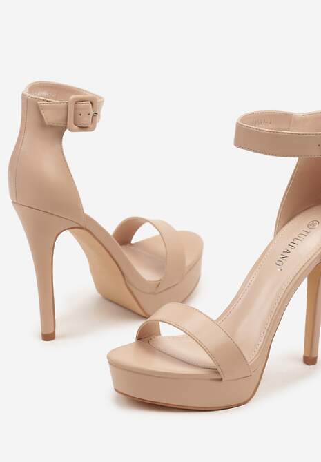 Beżowe Sandały na Szpilce z Platformą Nilaurea