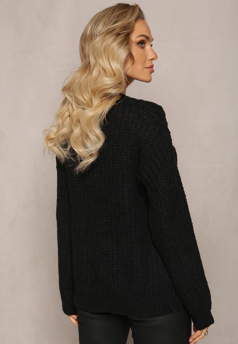Czarny Sweter z Warkoczowym Splotem i Kaszmirem Justinne