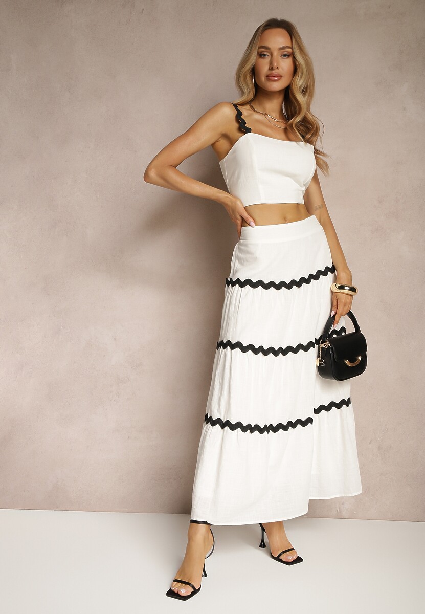 Biały Komplet z Bawełny Top na Ramiączkach i Spódnica Janoria