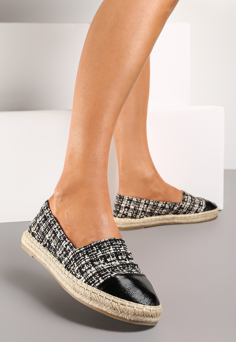 Beżowe Espadryle z Tweedowego Materiału z Plecionką na Podeszwie Hexiria