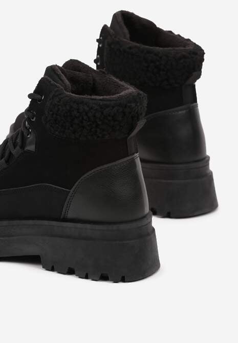 Czarne Traperki  Sznurowane Trapery Janne