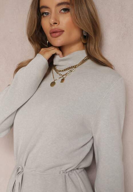 Szara Sukienka Dzianinowa z Półgolfem Himma