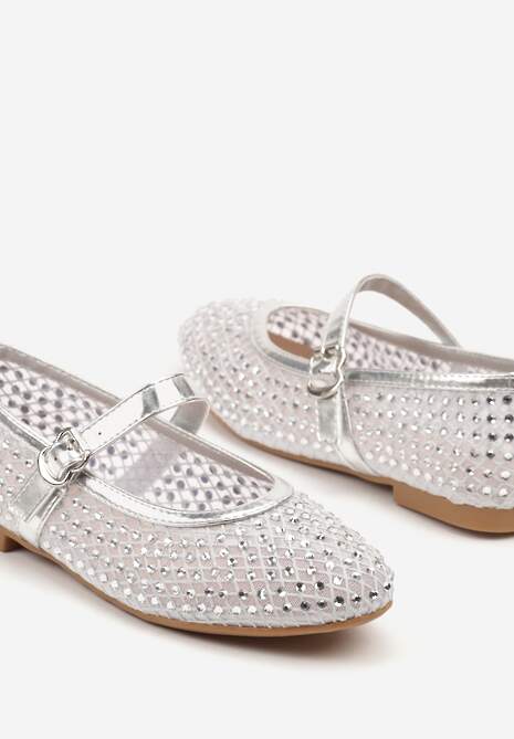 Srebrne Balerinki z Siateczkową Cholewką z Cyrkoniami Adislena