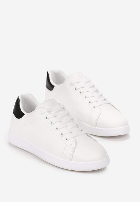 Biało-Czarne Sneakersy na Płaskiej Podeszwie z Ozdobną Wstawką i Sznurowaniem Neotine