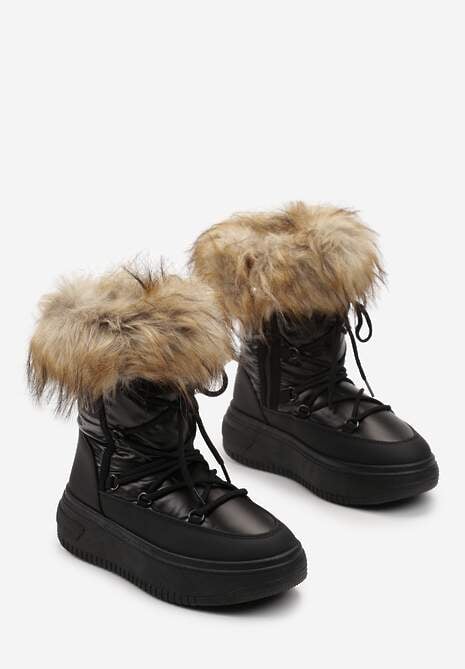 Czarne Śniegowce na Grubej Podeszwie z Futerkiem Uplift