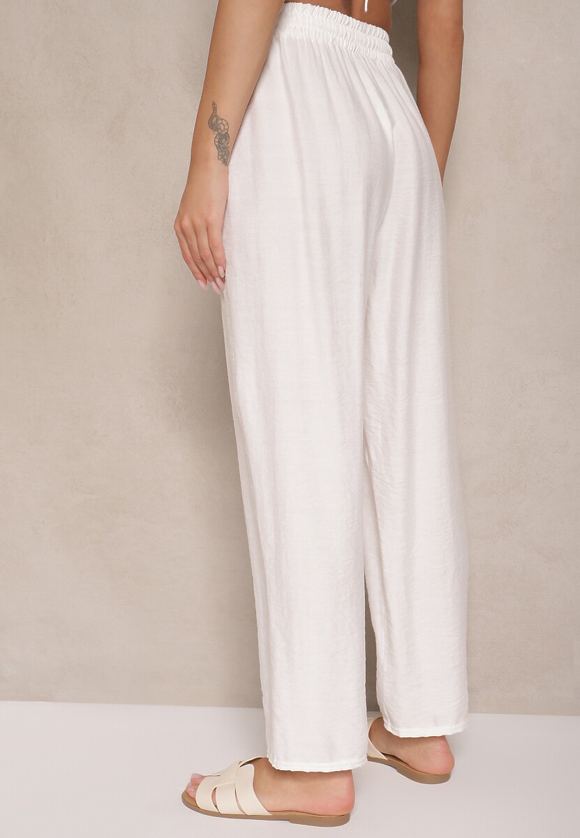 Białe Spodnie z Bawełną Ozdobione Wiązaniem Voreia