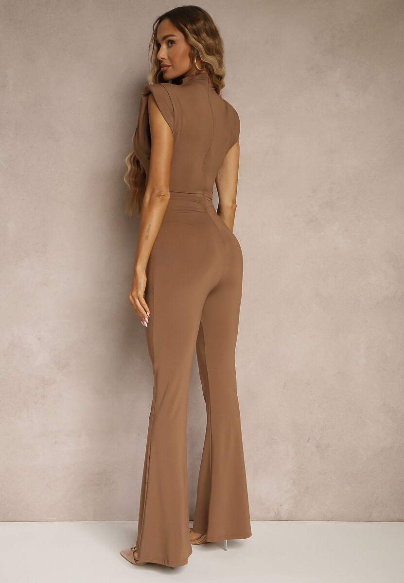 Brązowy Kombinezon Flare z Usztywnionymi Ramionami Milindea