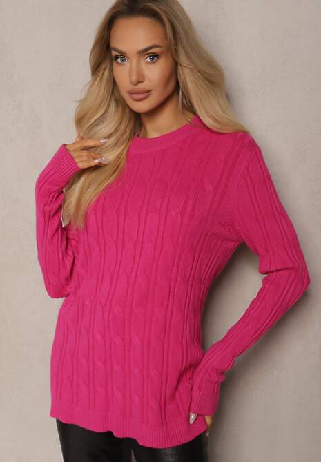Fuksjowy Sweter z Wiskozą Ozdobiony Tłoczeniem Savra