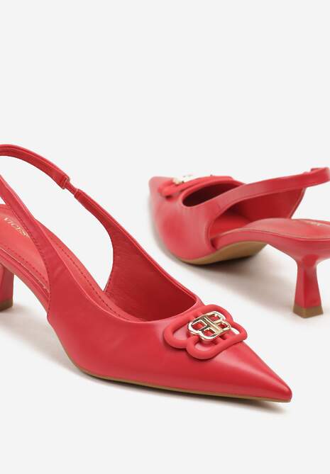 Czerwone Czółenka Sandały Vices na Kaczuszce Typu Slingback Ozdobione Metaliczną Aplikacją Lilarunea