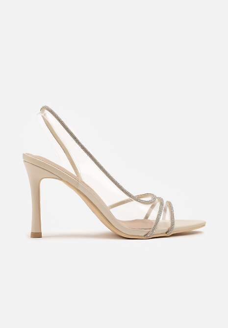 Beżowe Sandały Vices na Szpilce ze Skórzaną Wkładką z Cyrkoniami Arnellie