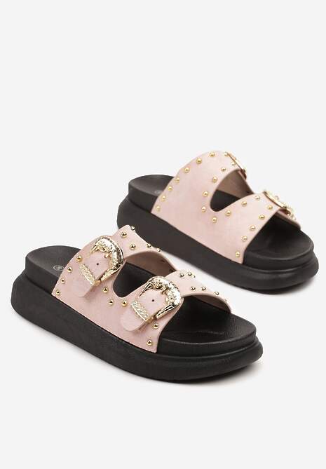 Różowe Klapki z Nitami i Klamrami Ravisi