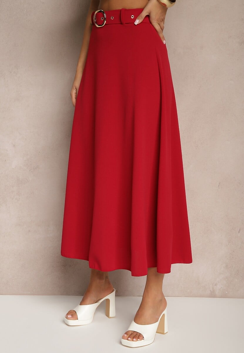 Bordowa Spódnica o Rozkloszowanym Kroju Melobi