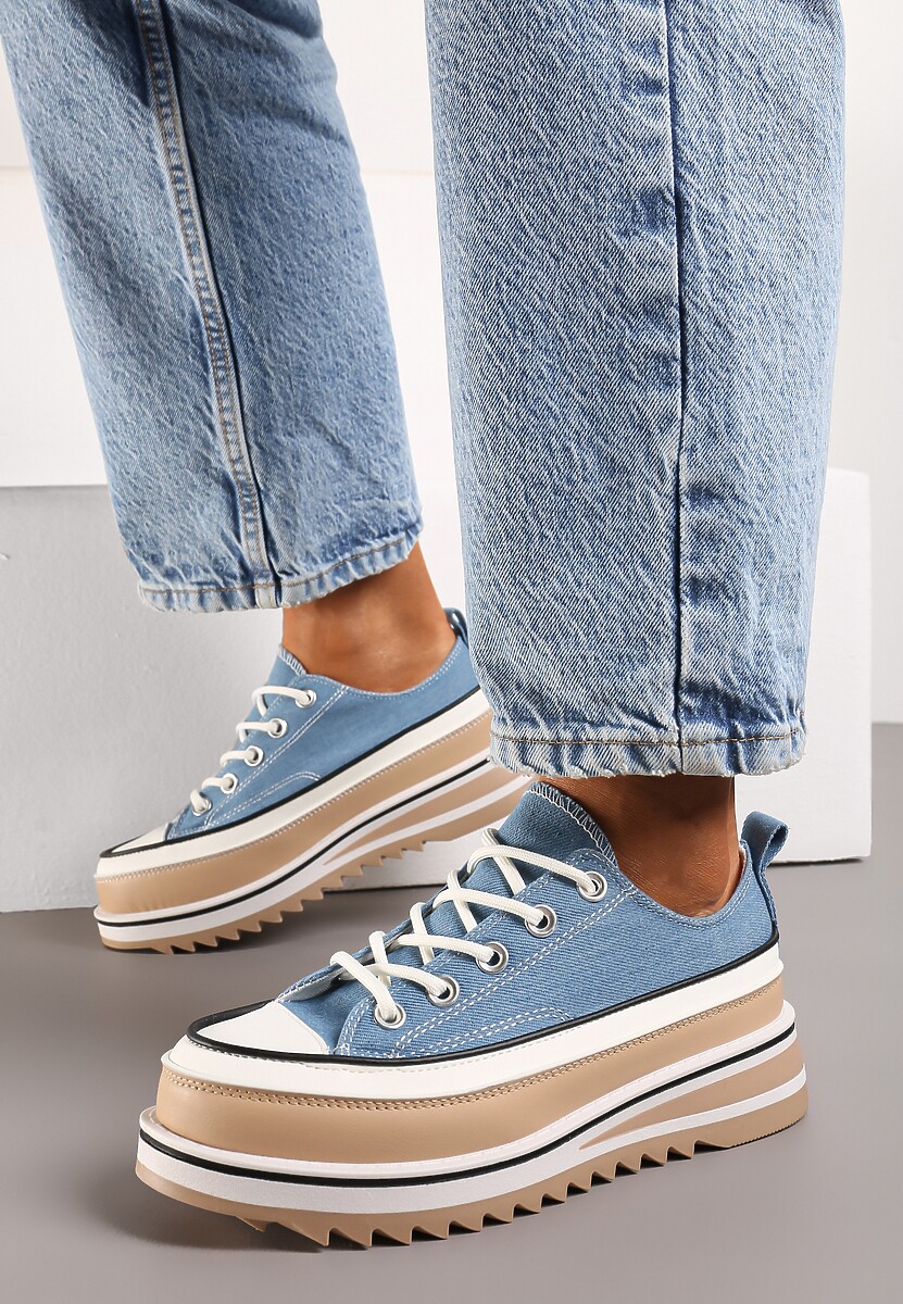 Niebieskie Trampki na Masywnej Platformie z Cholewką przed Kostkę Ableeva