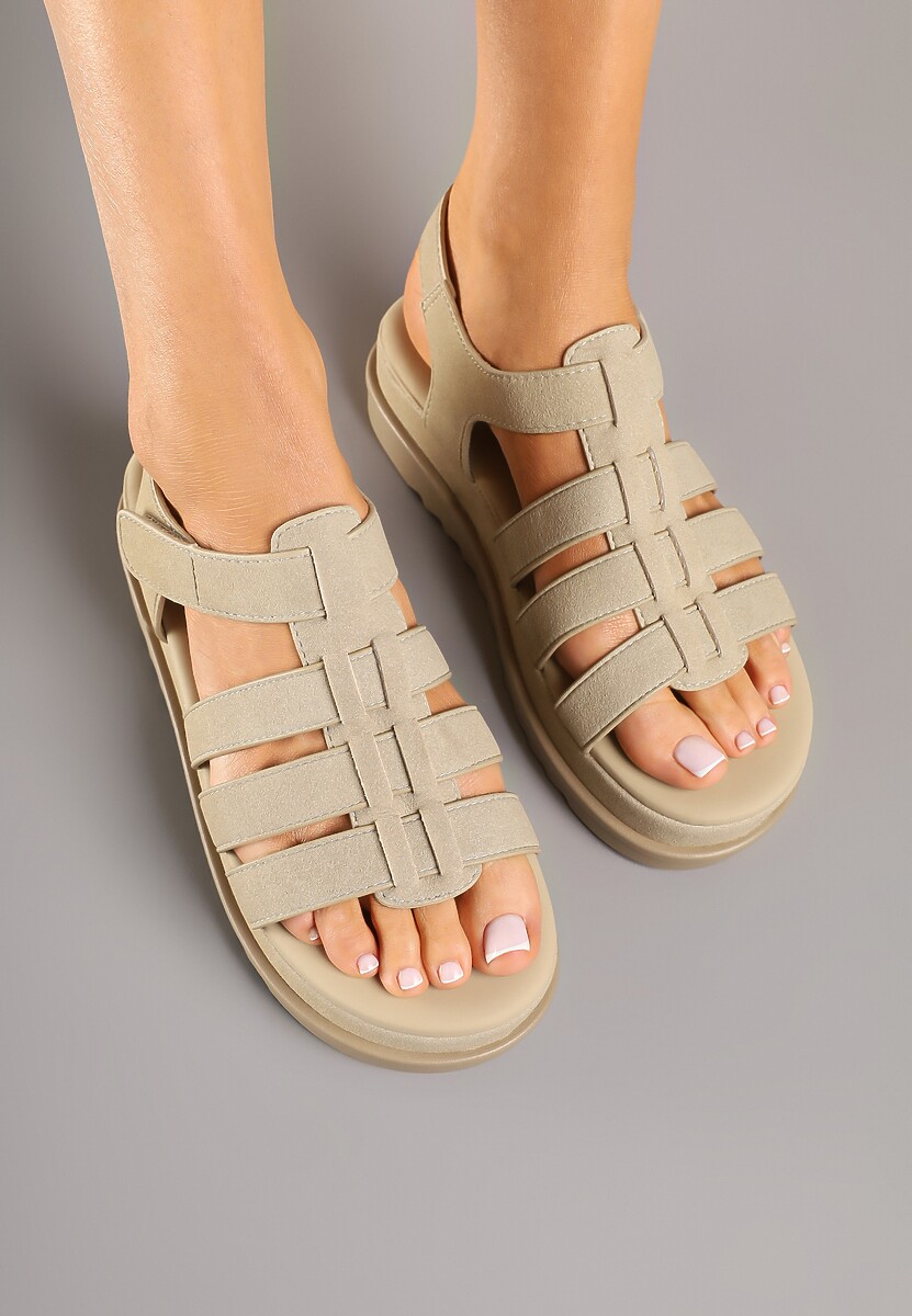 Ciemnobeżowe Sandały w Stylu Gladiatorek na Rzep Sorenevia