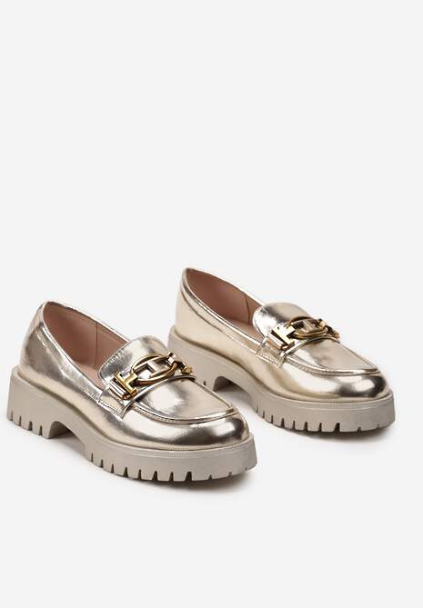 Złote Mokasyny z Geometryczną Klamerką Echonesa