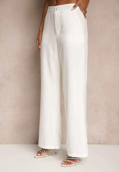 Biały Komplet o Garniturowym Kroju Spodnie Wide Leg i Taliowana Kamizelka Nalinise