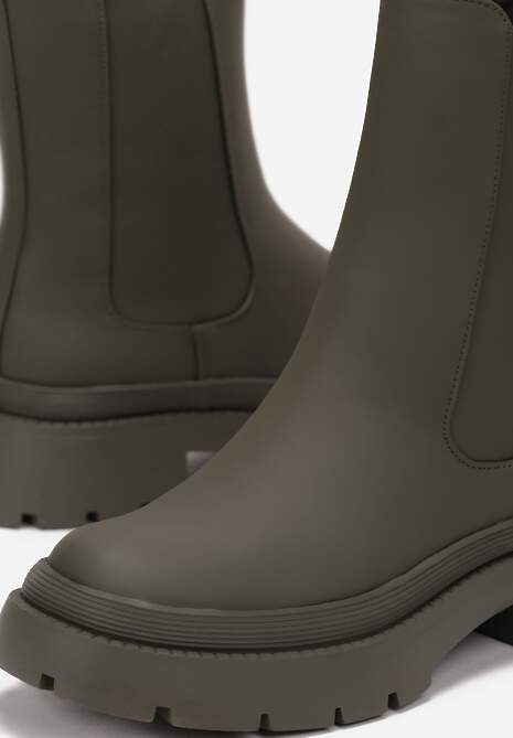 Zielone Botki na Grubej Podeszwie z Elastyczną Wstawką Sztyblety Haylinn