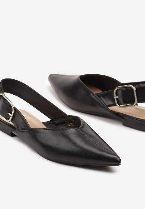 Czarne Sandały Typu Slingback Ozdobione Klamrą Banelias