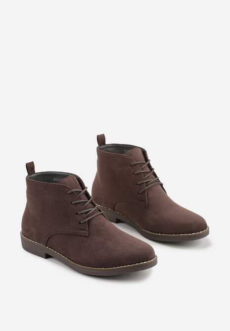 Brązowe Botki Vices o Klasycznym Fasonie Trzewików z Imitacji Zamszu Ativitta