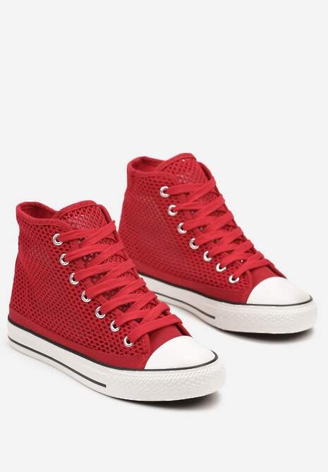Czerwone Trampki za Kostkę z Perforacją Welagia