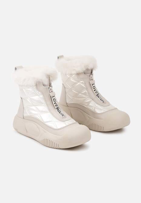 Beżowe Śniegowce Vices na Platformie z Pikowaną Cholewką i Futerkiem Gemitana