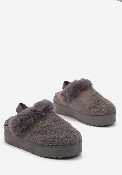 Szare Futerkowe Śniegowce na Grubej Podeszwie z Gumką na Pięcie Sosena