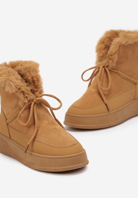 Brązowe Śniegowce z Futerkiem na Grubej Podeszwie Raysell