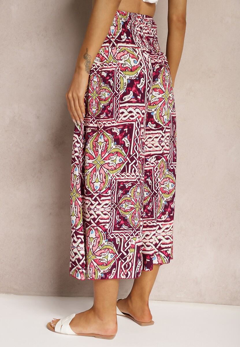 Fioletowe Spodnie Kuloty z Bawełny High Waist z Gumką w Pasie Palovia