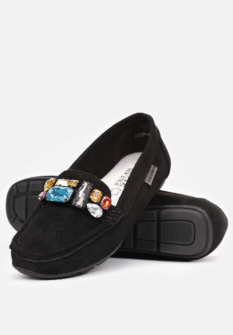 Czarne Mokasyny z Wkładką ze Skóry Naturalnej Veso