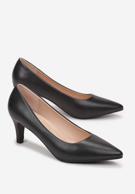 Czarne Wsuwane Czółenka na Stożku ze Szpiczastym Noskiem Deleves