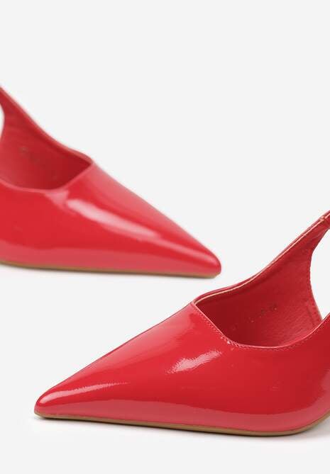 Czerwone Sandały Lakierowane na Szpilce Vices Typu Slingback Tilazea
