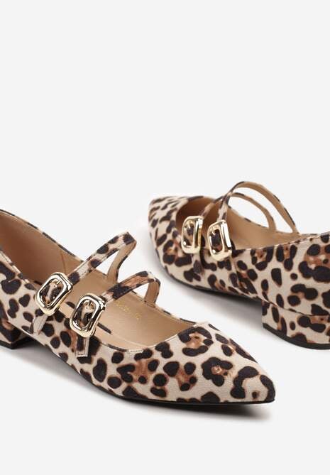 Panterkowe Czółenka z Paskami na Sprzączkę i Noskiem w Szpic Odane