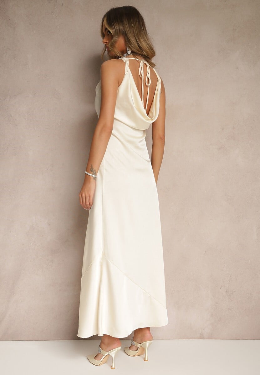 Jasnobeżowa Taliowana Sukienka Vices Wiązana przy Karku Zinvea