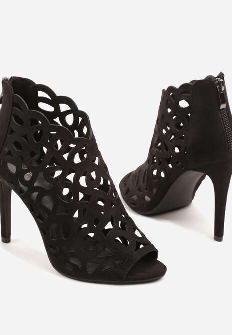 Czarne Sandały Botki Vices na Szpilce z Ażurową Cholewką Natilora