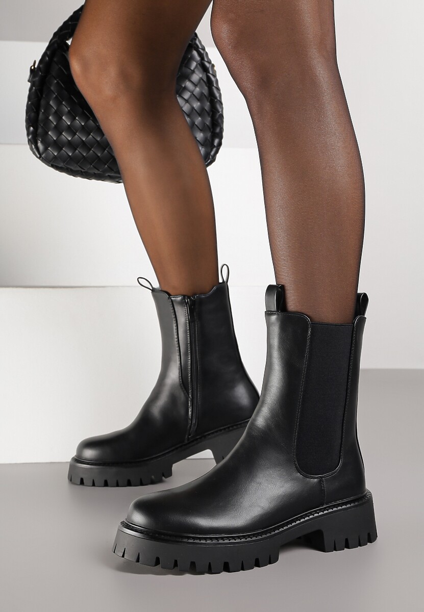 Czarne Wysokie Botki w Stylu Sztybletów Ridvira