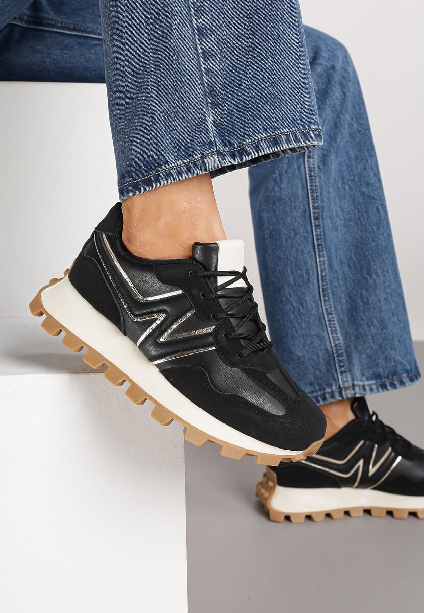Czarne Sneakersy Ozdobione Geometrycznym Motywem Annerie