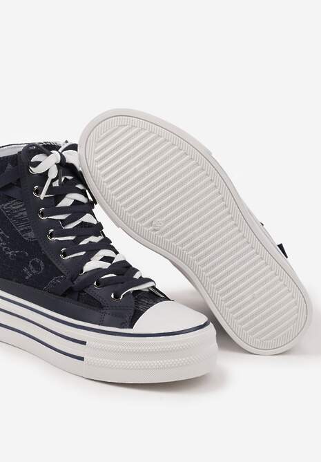 Granatowe Trampki Jeansowe z Serduszkami na Platformie Benirea