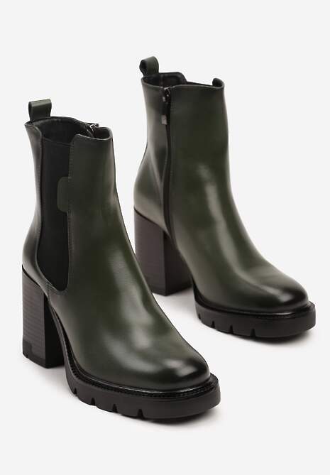 Zielone Botki na Słupku i Platformie w Stylu Sztybletów z Ociepleniem Rinbelle