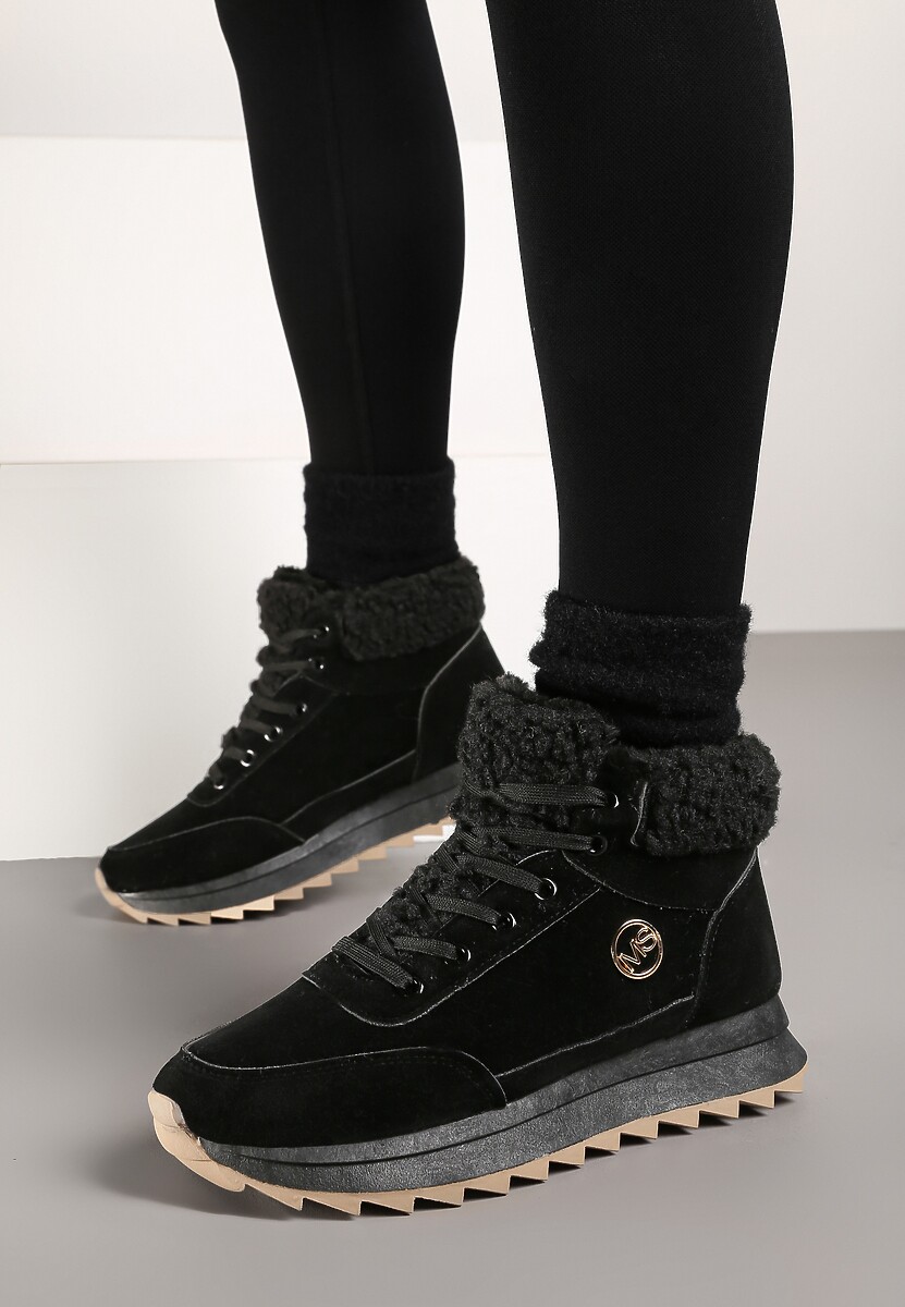 Czarne Zimowe Sneakersy ze Sztucznym Futerkiem Turelia