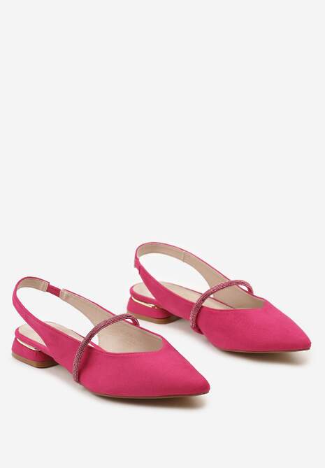 Fuksjowe Czółenka z Noskiem w Szpic Paskiem z Cyrkoniami i Skórzaną Wkładką  Veietta