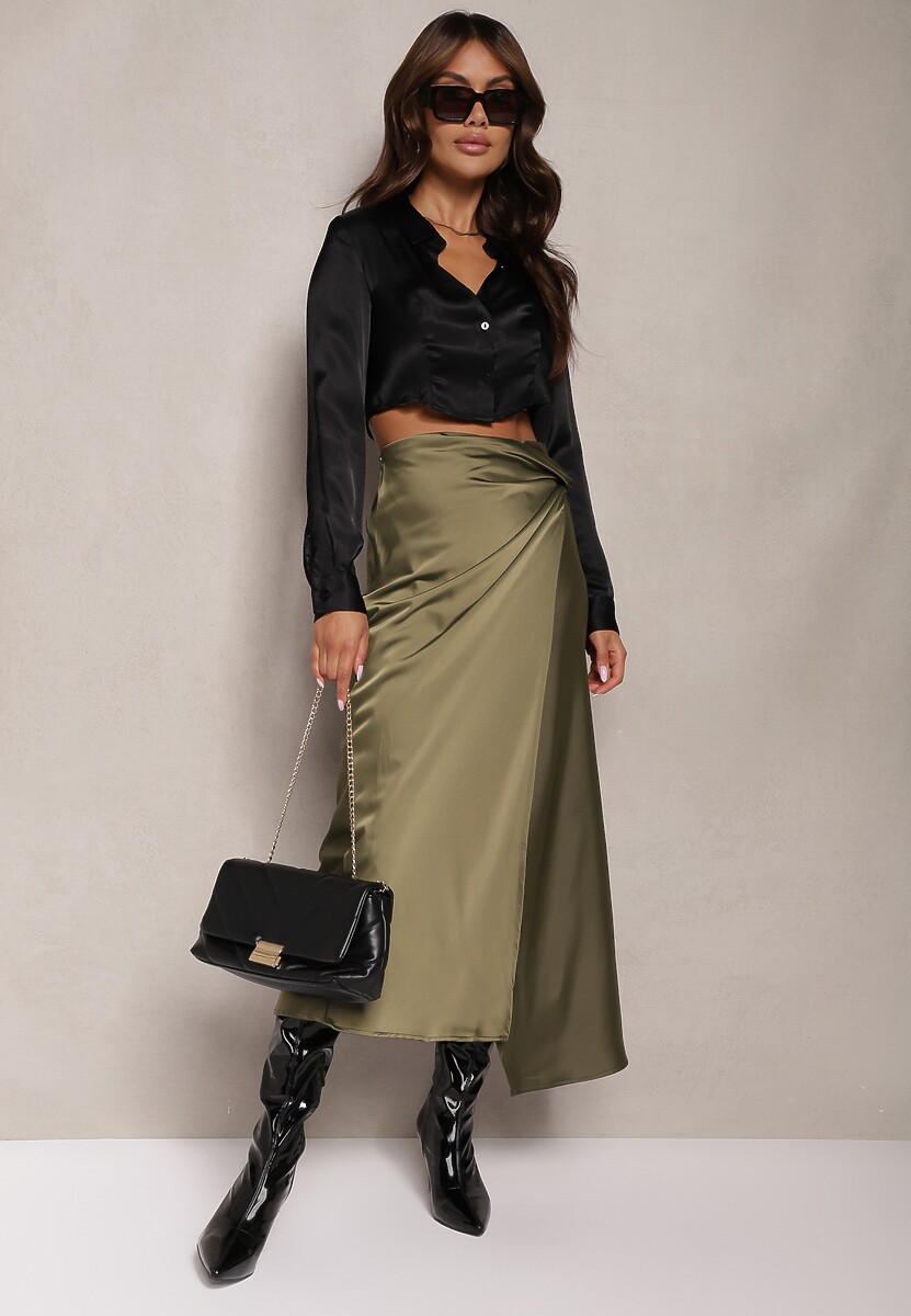 Zielona Spódnica o Kopertowym Kroju High Waist Onadea