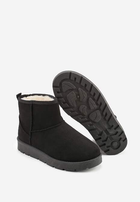 Czarne Klasyczne Śniegowce Wsuwane z Imitacji Zamszu Atuvitte